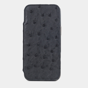 Чехол для iPhone 16 Pro Max из кожи страуса, черного цвета