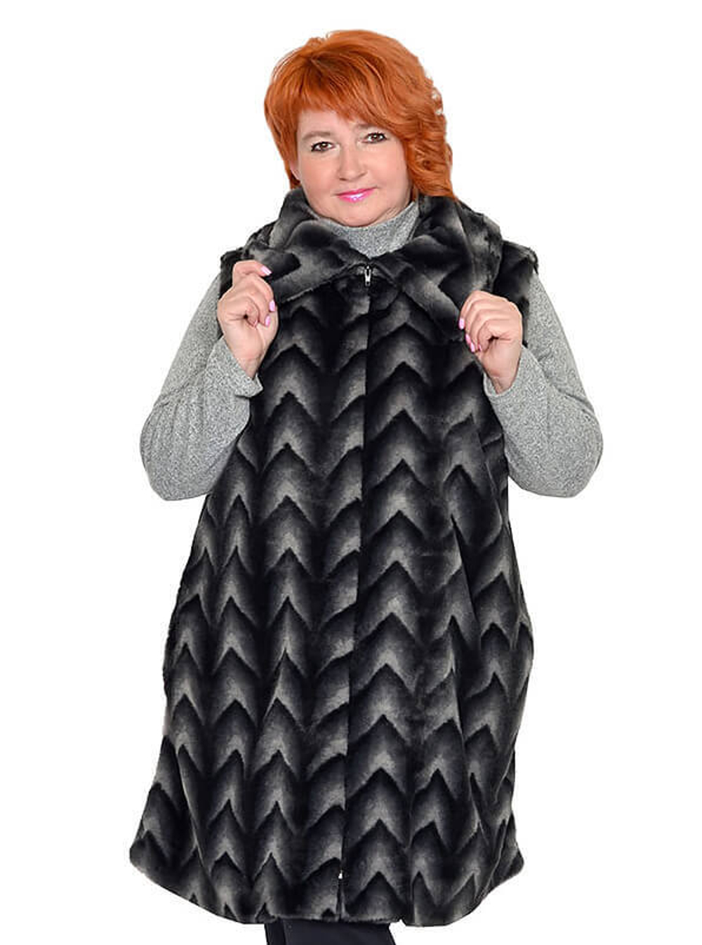 Удлиненный меховой жилет Шиншилла