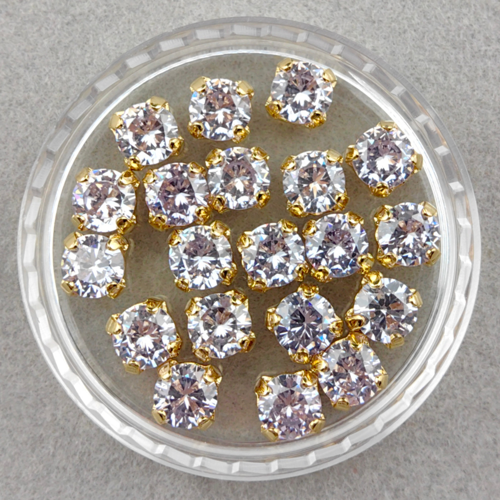 Фианиты шатоны в оправах, Lavender/Gold 14k