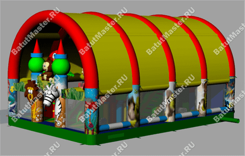 Коммерческий надувной батут "Зверята с крышей 2" 14*7*6 м