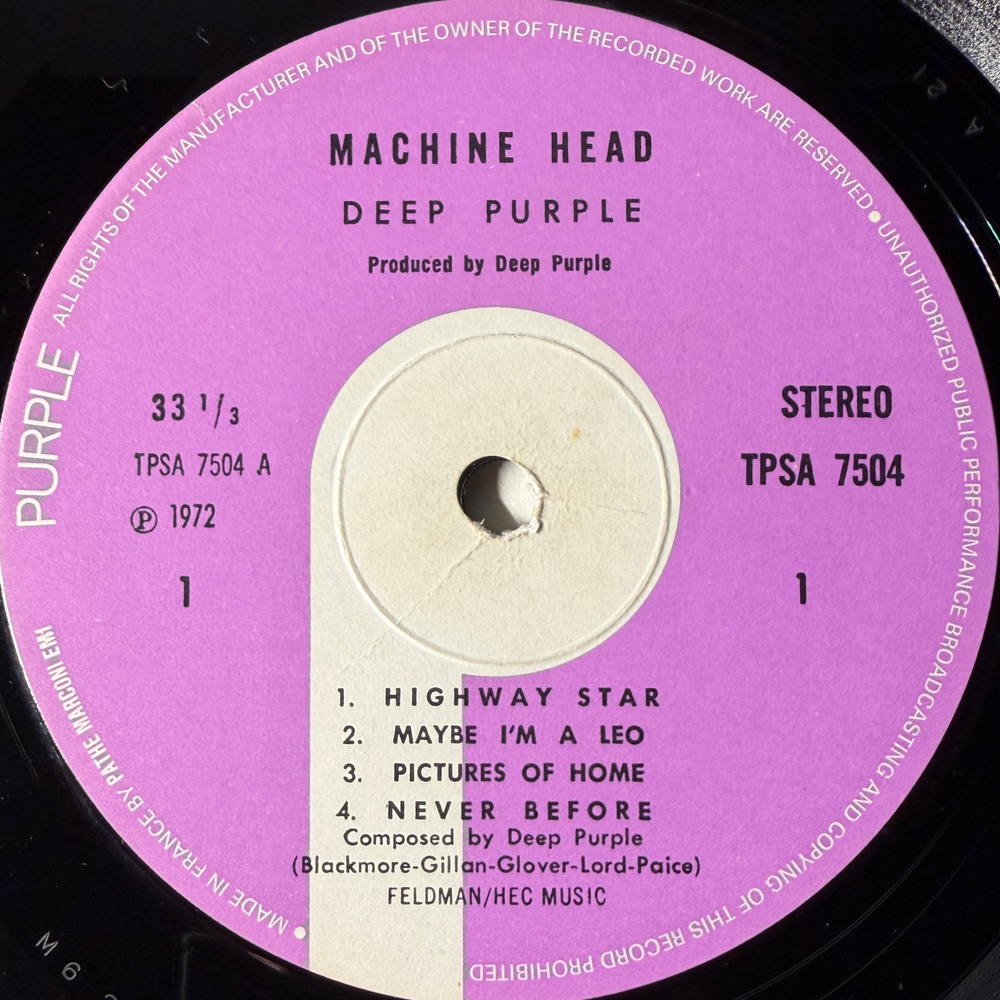 Deep Purple ‎– Machine Head (Англия 1972г.) French Pressing