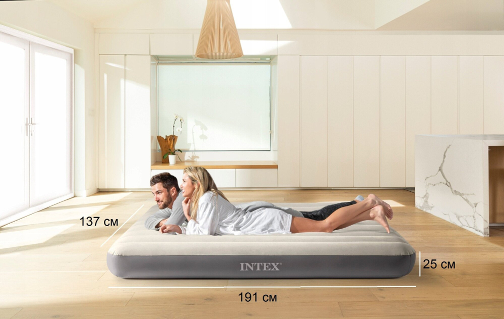 Мaтрас нaдувной Intex 64102 Deluxe Full 137х191х25 см / Крoвать нaдувная Интeкс полуторная велюровая для дома и туризма