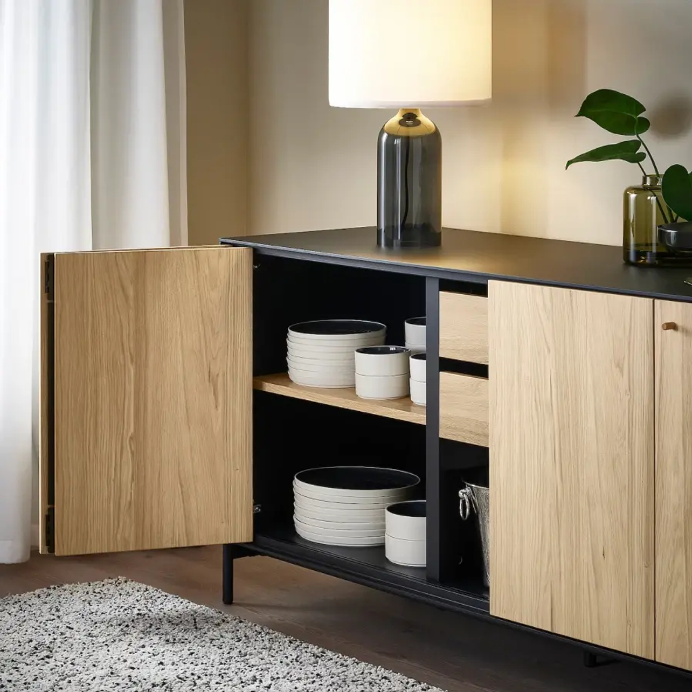 Тумба - BOASTAD IKEA/ БОАСТАД ИКЕА,  161х52х75 см,   под беленый дуб/ черный