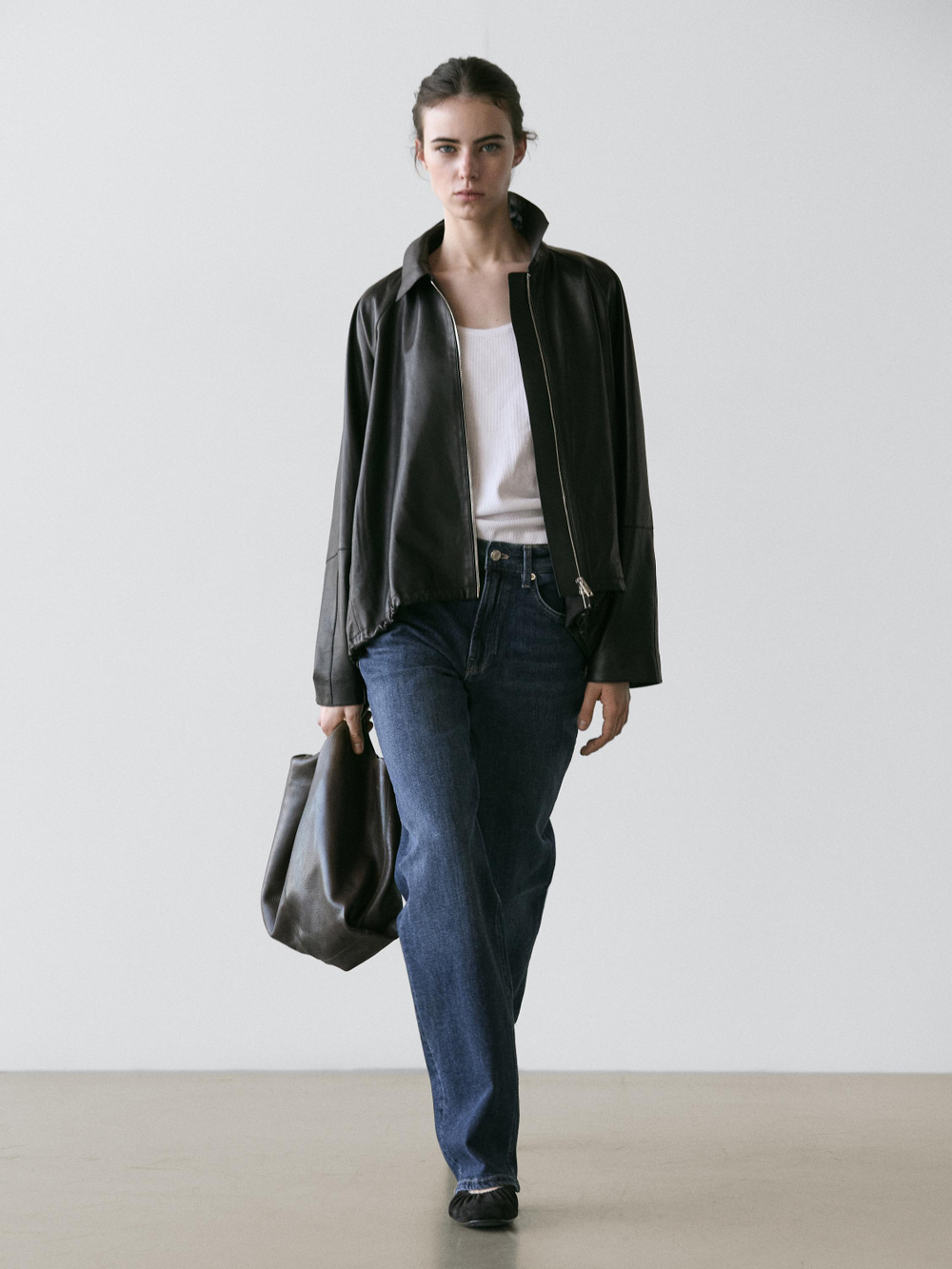 Massimo Dutti Джинсы прямого кроя с высокой талией, средне-синий