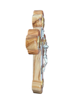 Крест распятие Иерусалимский из оливы с перламутром, 4 вставки, высота 14 с