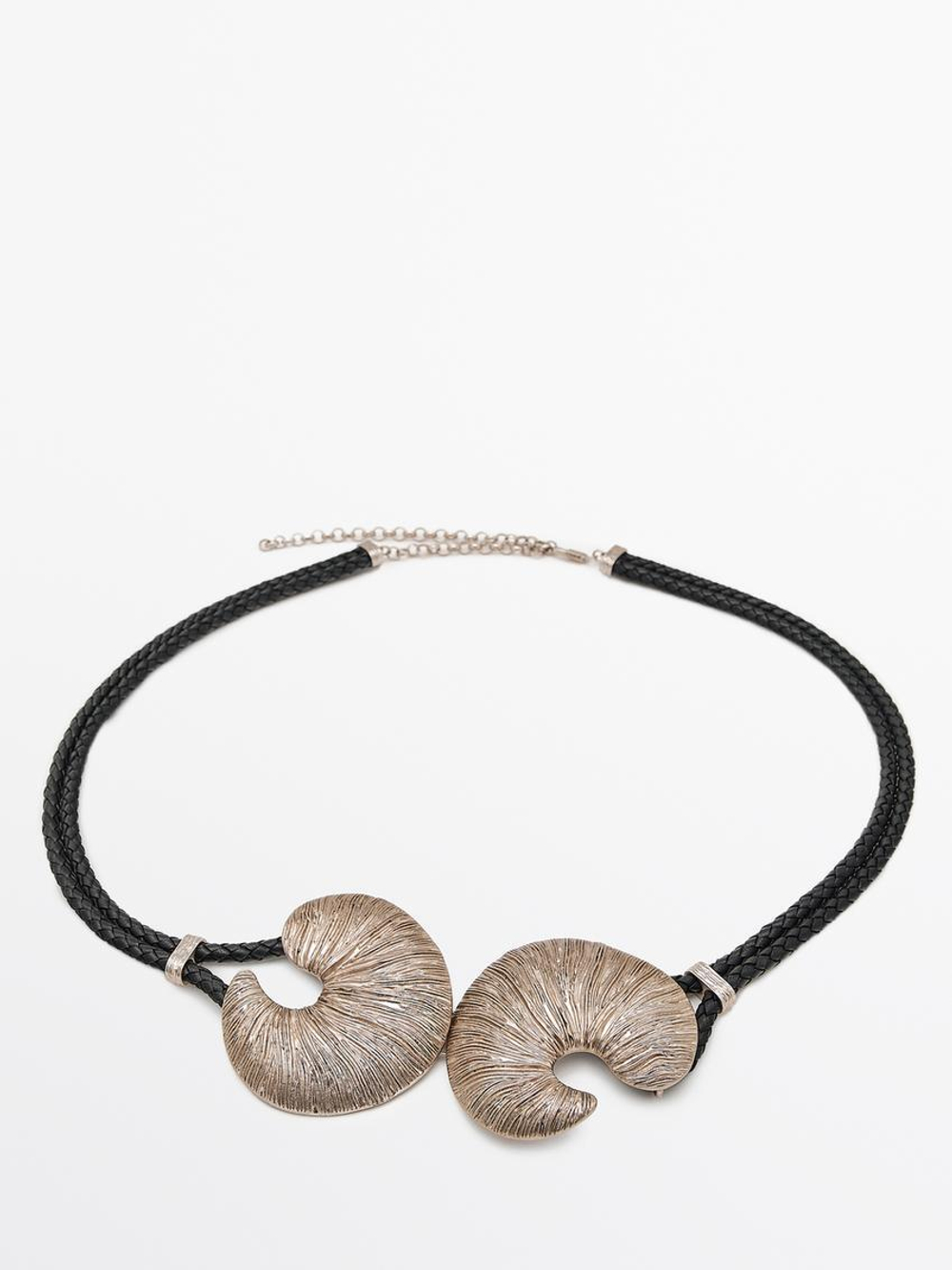 Massimo Dutti Кожаный ремень с фигурной пряжкой, серебряный