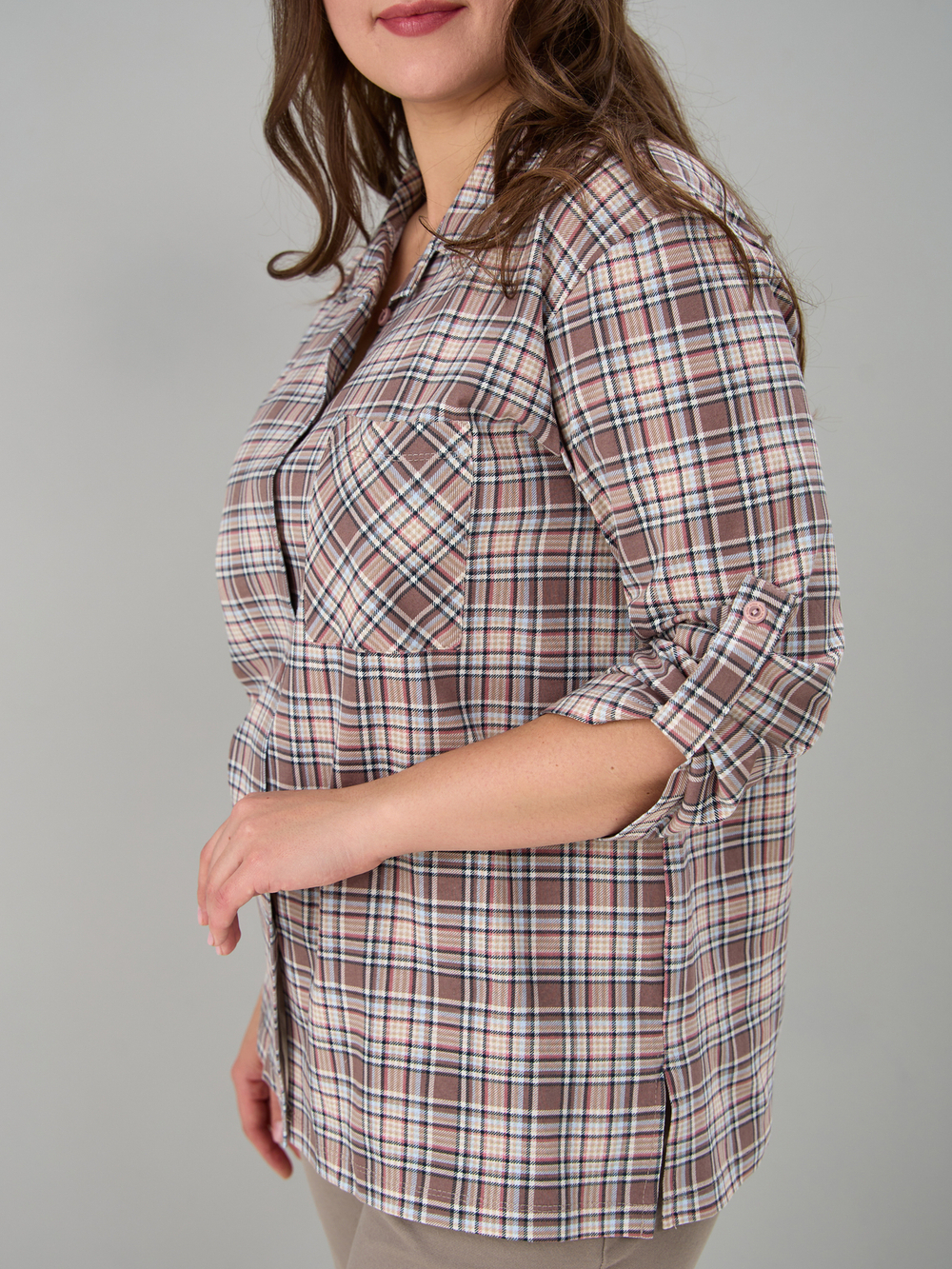 Рубашка Р-001/бежевая-клетка