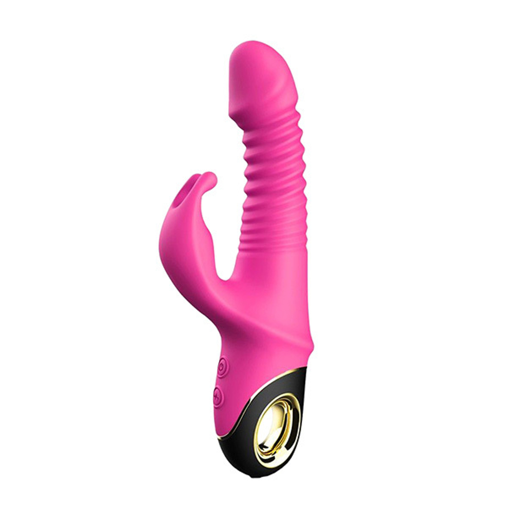 Ярко-розовый рельефный вибратор-кролик 22,7см Silicone Toys Zing USK-V09