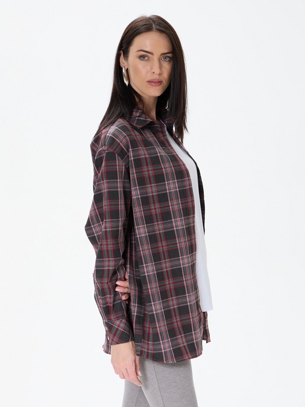 Рубашка Хельсинки удлиненная серая клетка