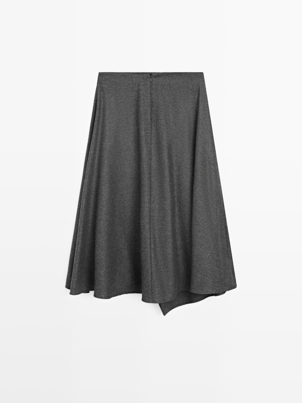 Massimo Dutti Расклешенная юбка миди из смесовой шерсти со складками, серый