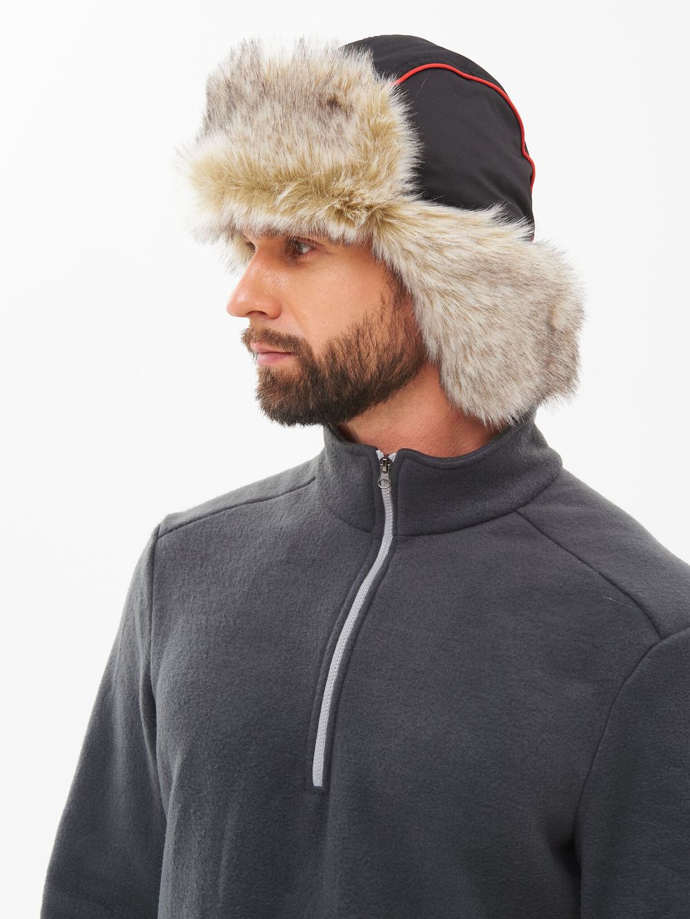 Шапка ушанка зимняя Siberia ткань Breathable цвет Серый/Черный иск. мех Волк