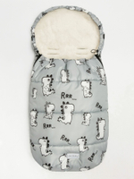 Конверт зимний меховой AMAROBABY Snowy Travel Динозавры, серый, 105 см.