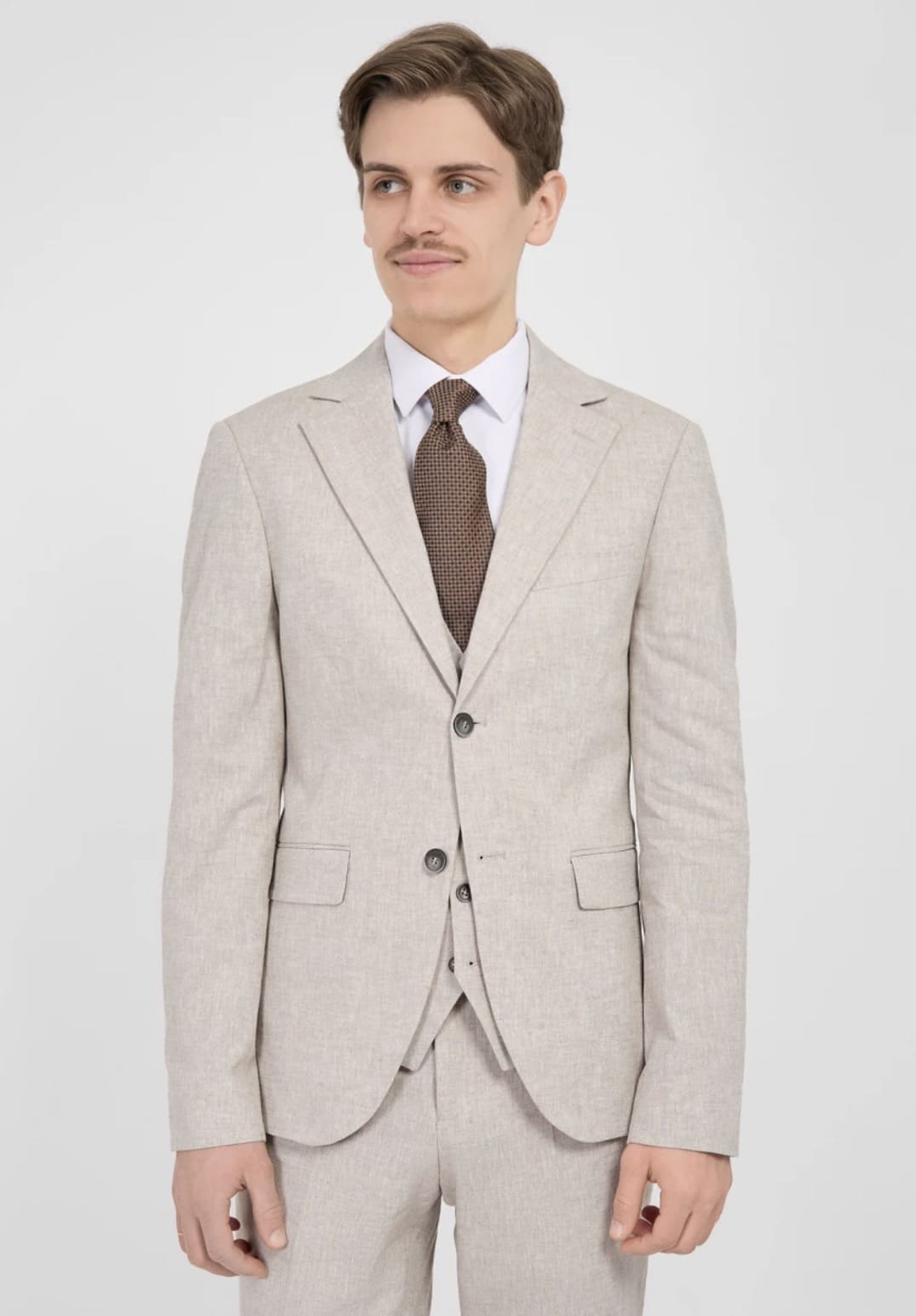 Мужской костюм тройка (серо-бежевый) А50