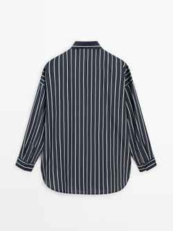 Massimo Dutti Рубашка из струящейся ткани в полоску с карманом, темно-синий