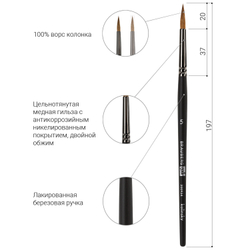 Кисть художественная проф. BRAUBERG ART CLASSIC, колонок, круглая, № 5, короткая ручка, 200934