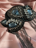 Эполет (наплечник декоративный) черный со стразами 12х7,5 см