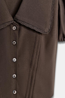 ZARA ТОП С БОЛЬШИМ ОТЛОЖНЫМ ВОРОТНИКОМ И ОБЪЕМНЫМИ РУКАВАМИ, КОРИЧНЕВЫЙ