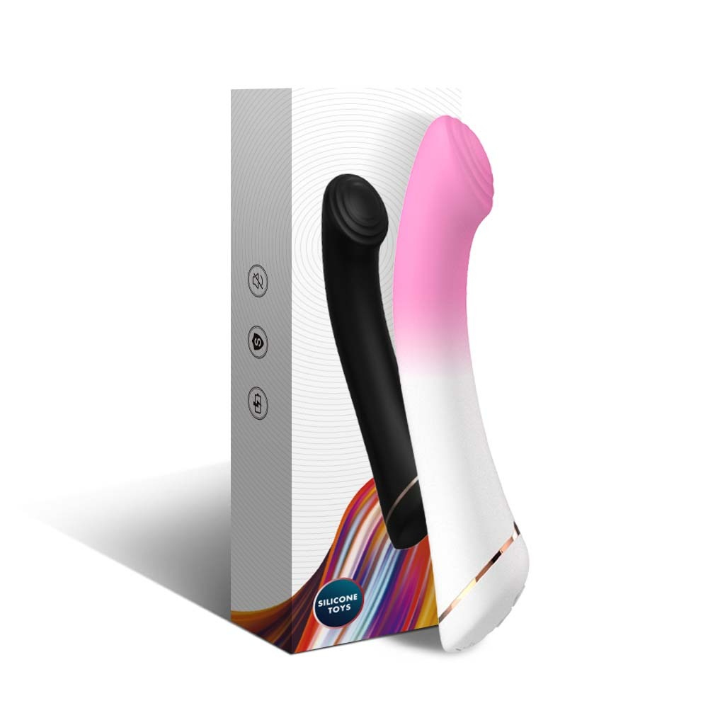 Бело-розовый изогнутый силиконовый вибромассажер - 18,7 см. (Цвет: белый с розовым)