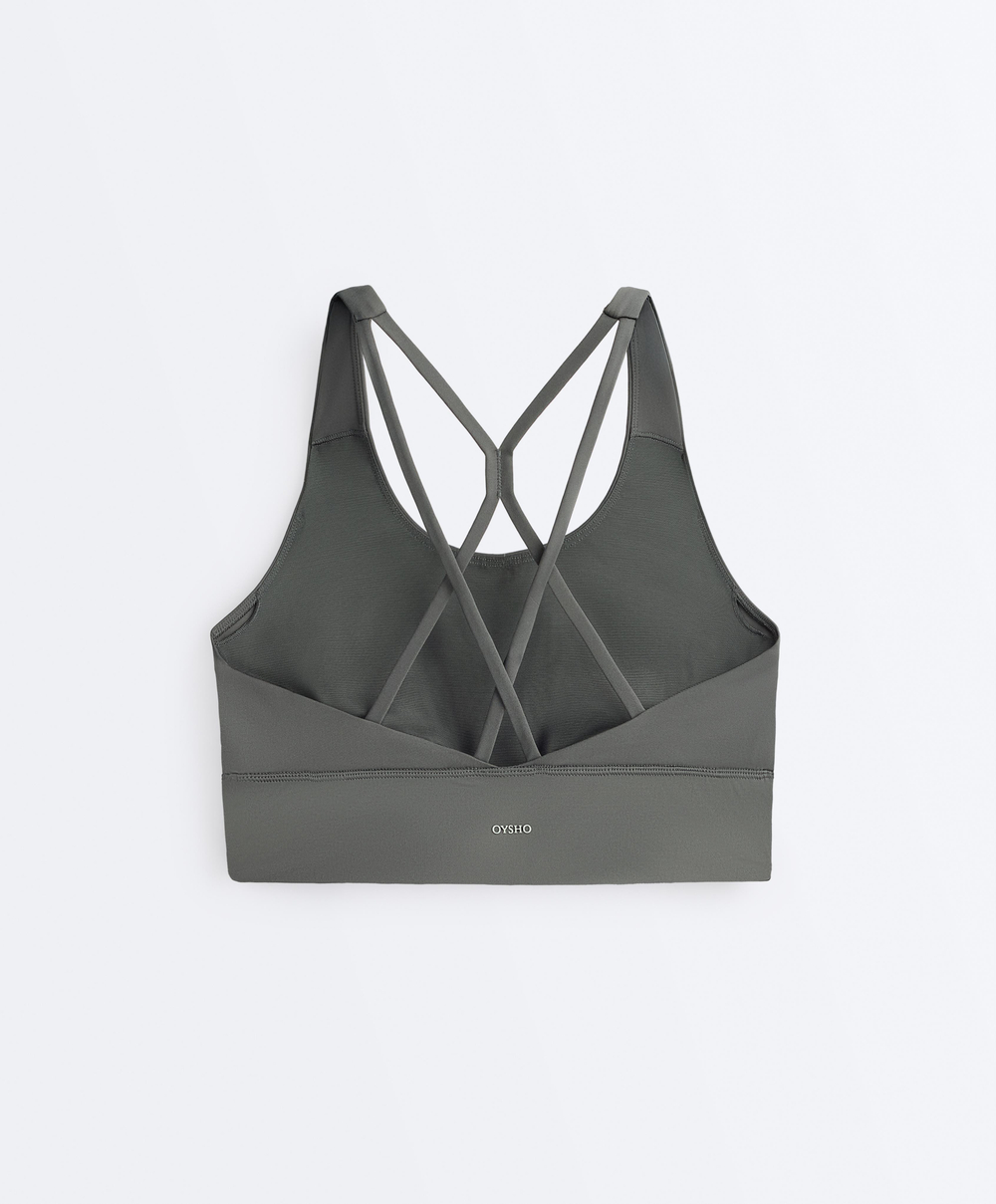 Oysho Спортивный бюстгальтер с бретелями на спине, темно-антрацитовый