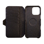 Кожаный чехол-книжка MagSafe Vaja Wallet Floater V-Mag для iPhone 16 Pro Max Чехол ручной работы из натуральной патагонской кожи «флотер» с магнитной застёжкой. Вмещает до пяти карт. Есть RFID-защита