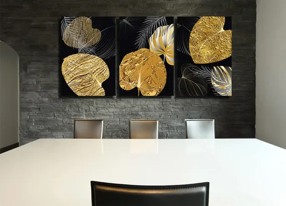 Модульная картина "Элементы золотых листьев"