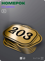 Номерок на дверь квартиры 203, для кабинета, офиса, шильдик 9 х 7 см, золотистый, Айдентика Технолоджи