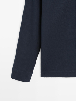 Massimo Dutti Поло из рельефной ткани пике с длинными рукавами, темно-синий