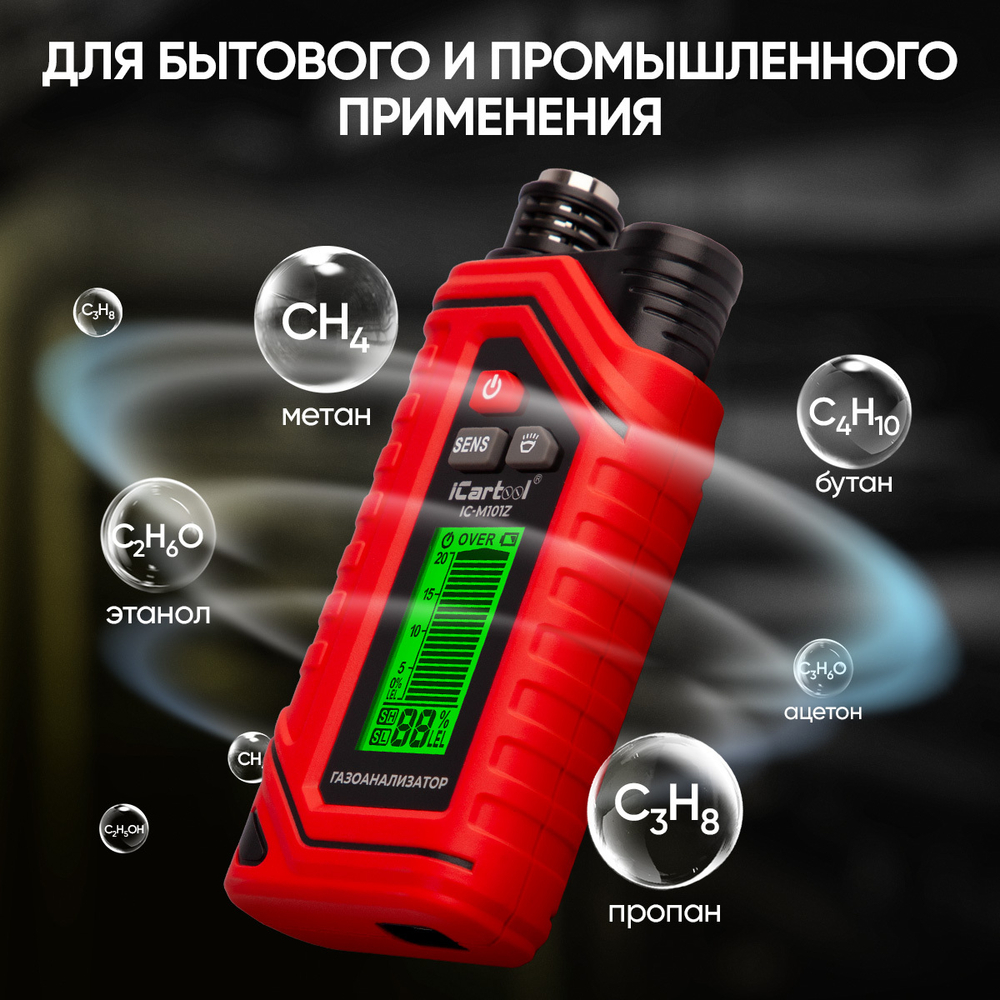 Газоанализатор цифровой на аккумуляторе iCartool IC-M101Z