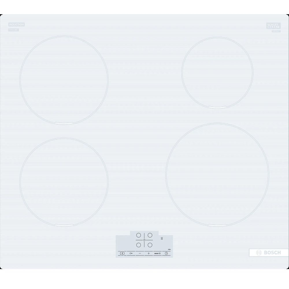 Встраиваемая индукционная панель BOSCH PUE612BB1J Serie 4, независимая, 4 конфорки, 17 уровней, белая