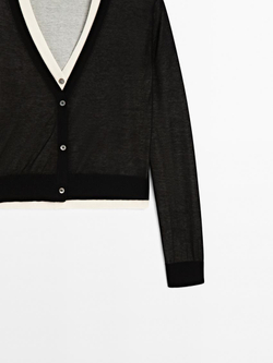 Massimo Dutti Кардиган из смесового хлопка, черный