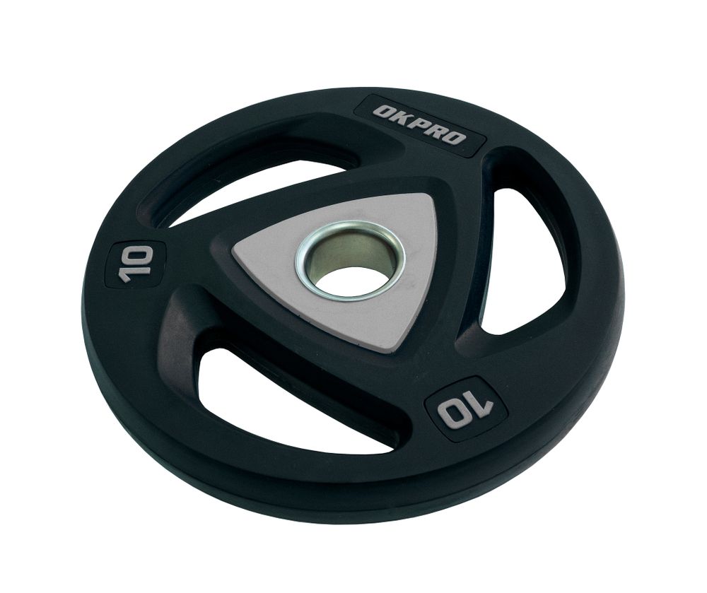 Диск олимпийский полиуретановый 10 кг OKPRO серый лого