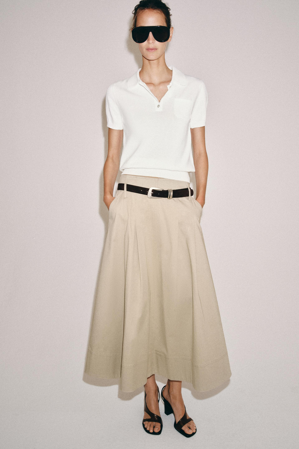ZARA ТРИКОТАЖНОЕ ПОЛО С КОРОТКИМИ РУКАВАМИ, БЕЛЫЙ