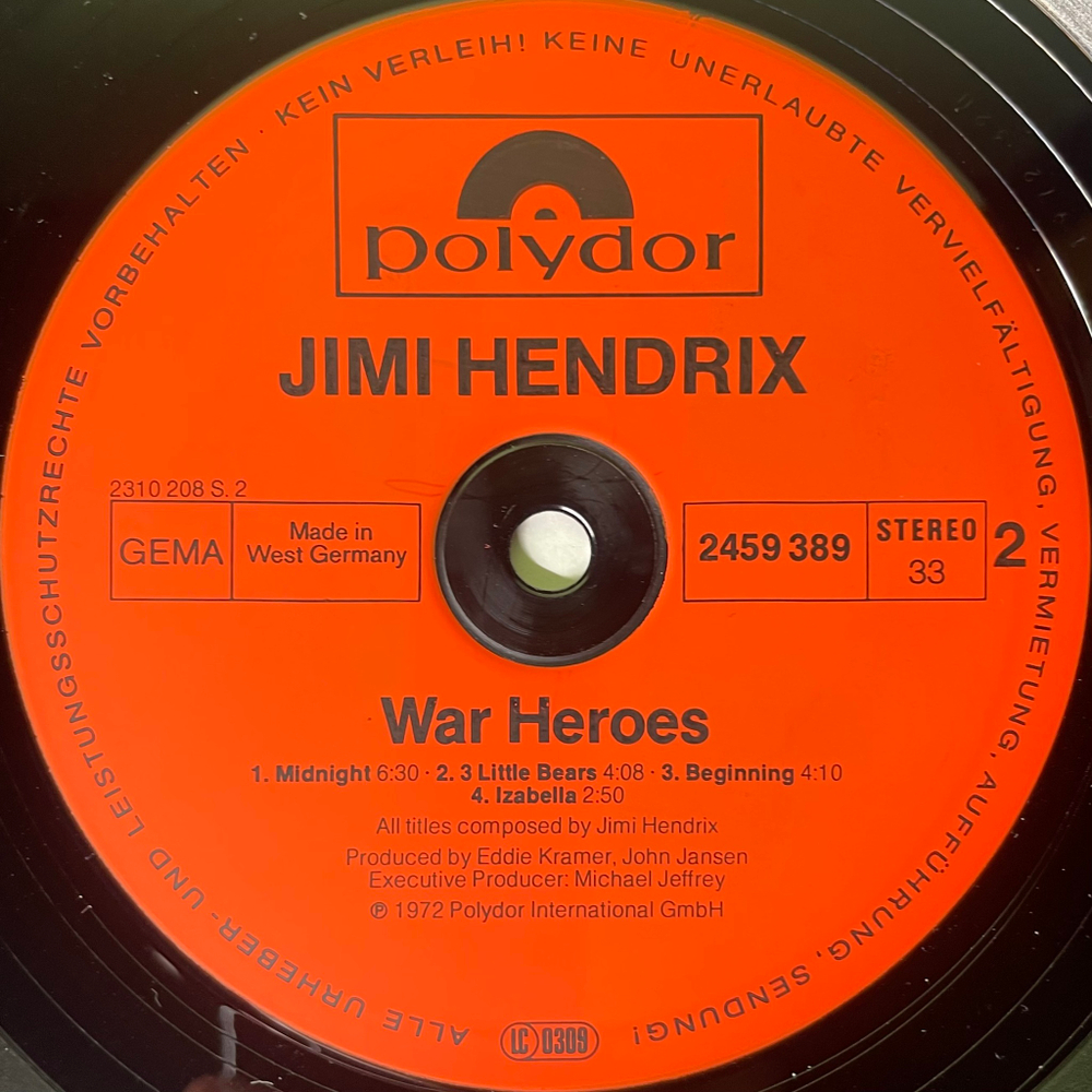 Jimi Hendrix ‎– War Heroes (Германия 1980г.)