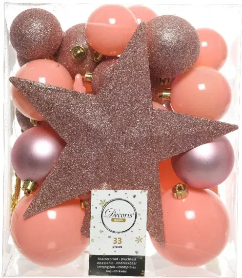 Набор елочных украшений Звездный наряд, 33 предмета, карамельно-розовый, Kaemingk (023448)