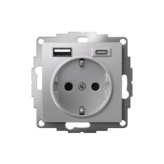 Розетка AtlasDesign 16А с 2-мя заряд. устройствами USB тип A+C 5В/2.4А 2х5В/1.2А механизм алюм. SE ATN000332