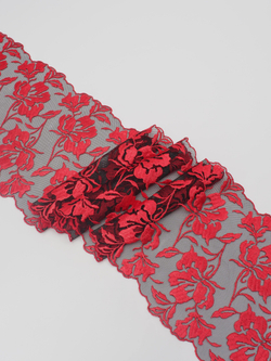 Вышивка на сетке черная с красным неэластичная ширина 17 см