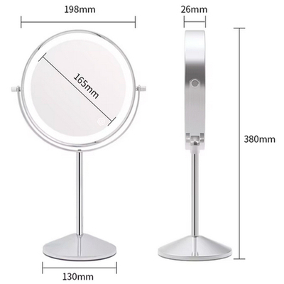 Зеркало металлическое с подсветкой круглое двустороннее, одна сторона с увеличением