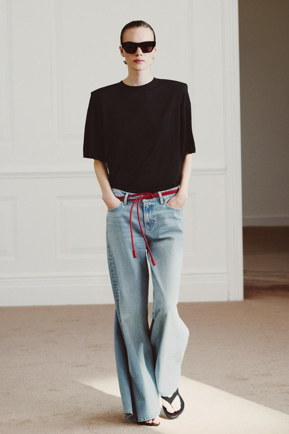 ZARA РЕМЕНЬ-ШНУРОК ИЗ 100% КОЖИ, КРАСНЫЙ