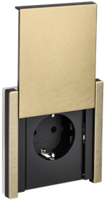 FORTE&PIANO Розетка 1-местная с заземлением с защитными шторками и крышкой безвинтовое крепление 16А IP44 FP619M металл шампань IEK