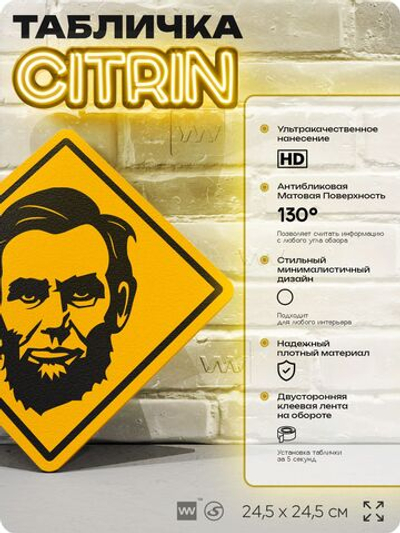 Табличка декоративная "Авраам Линкольн" на дверь и стену, прикольная штука в подарок, декоративный знак, 24,5х24,5 см, пластиковая, Айдентика Технолоджи
