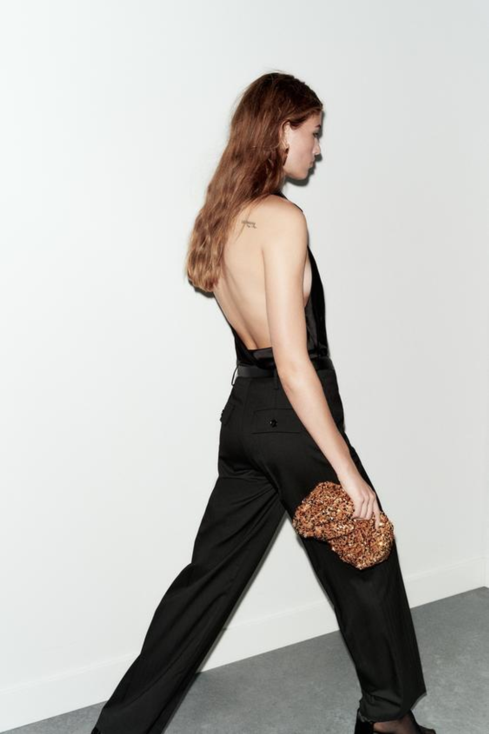 ZARA БРЮКИ С ВЫСОКОЙ ПОСАДКОЙ И РЕМНЕМ, ЧЕРНЫЙ