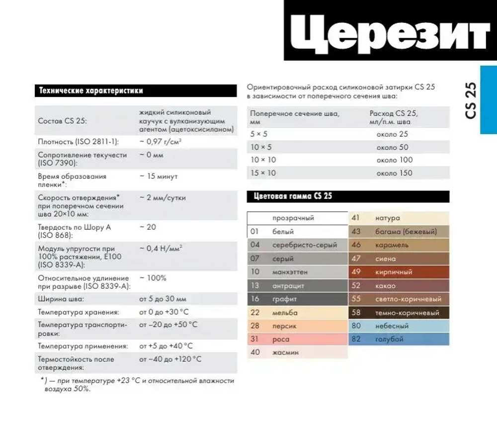 Затирка-герметик силиконовая Церезит CS 25 №01 "Белый", 280мл