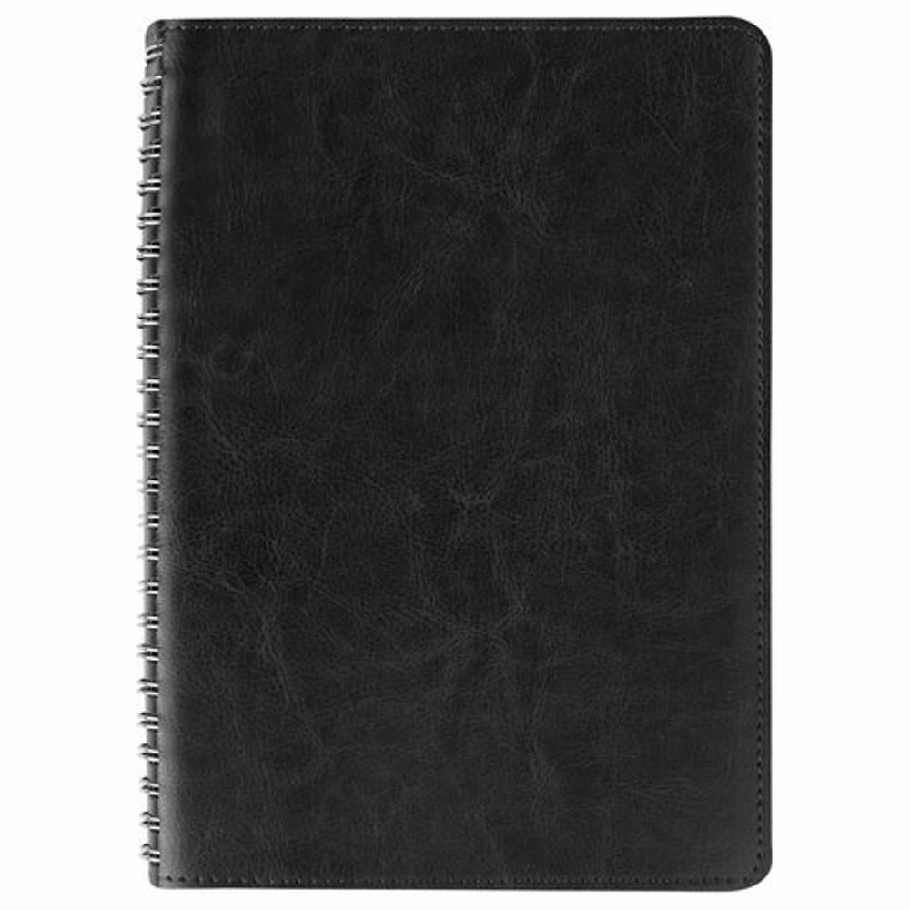 Тетрадь А5 (148x218 мм), BRAUBERG "Office PRO", гибкая, под кожу, гребень, 80 л., черная, 111046