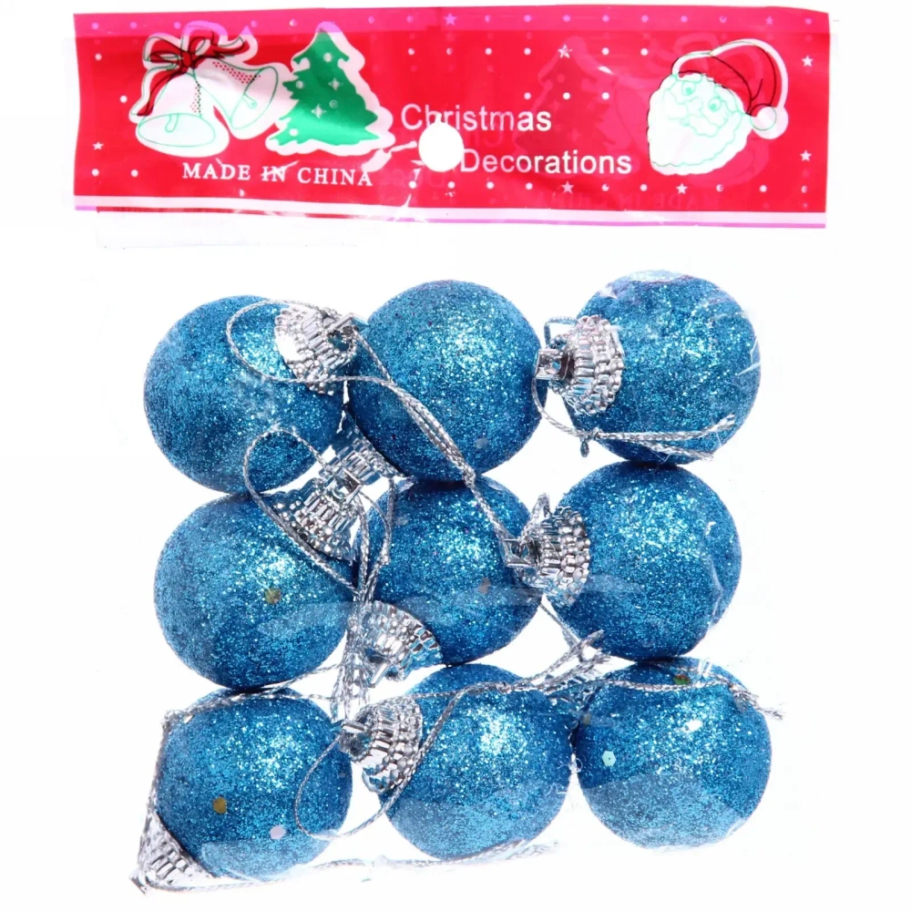 Новогодние шары 3 см (набор 9 шт) «Блестящее напыление», голубой