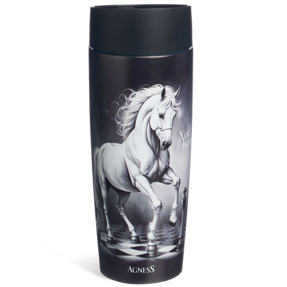 ТЕРМОКРУЖКА AGNESS "ХОД КОНЕМ" 360МЛ, КОЛБА НЕРЖ.СТАЛЬ 18/10