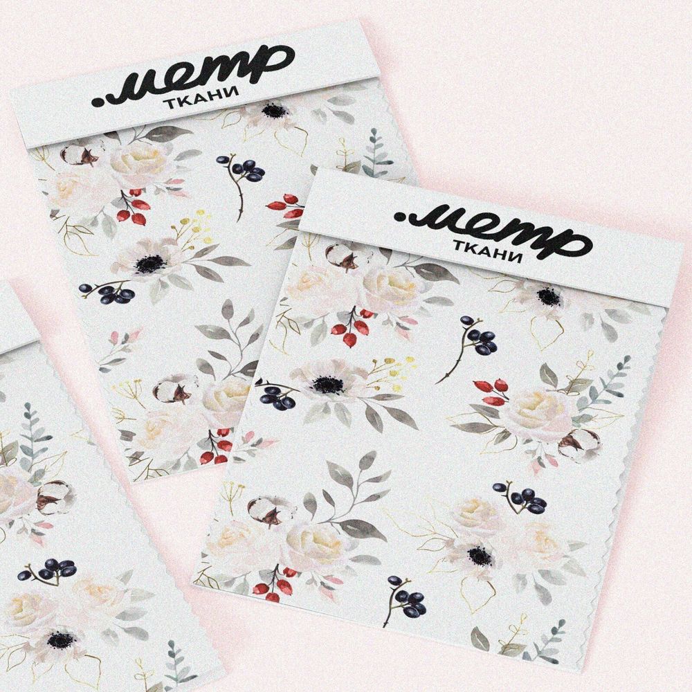 Ткань дюспо нежные цветы с чёрными ягодами