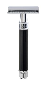 Т-образная бритва (станок) Edwin Jagger DE86RC14BL, хром, черное резиновое покрытие