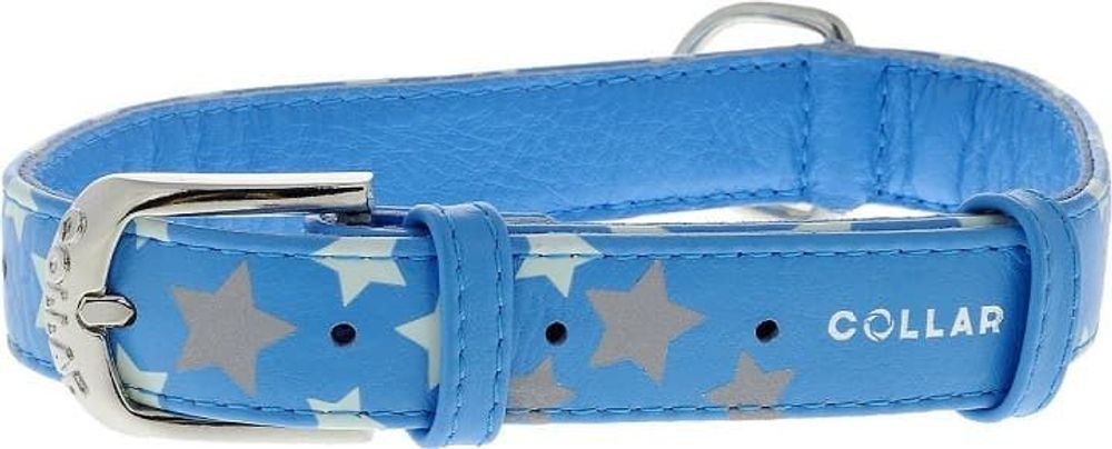 Ошейник "CoLLaR GLAMOUR" с узором "Звёздочка" (ширина 25мм, длина 38-49см) синий