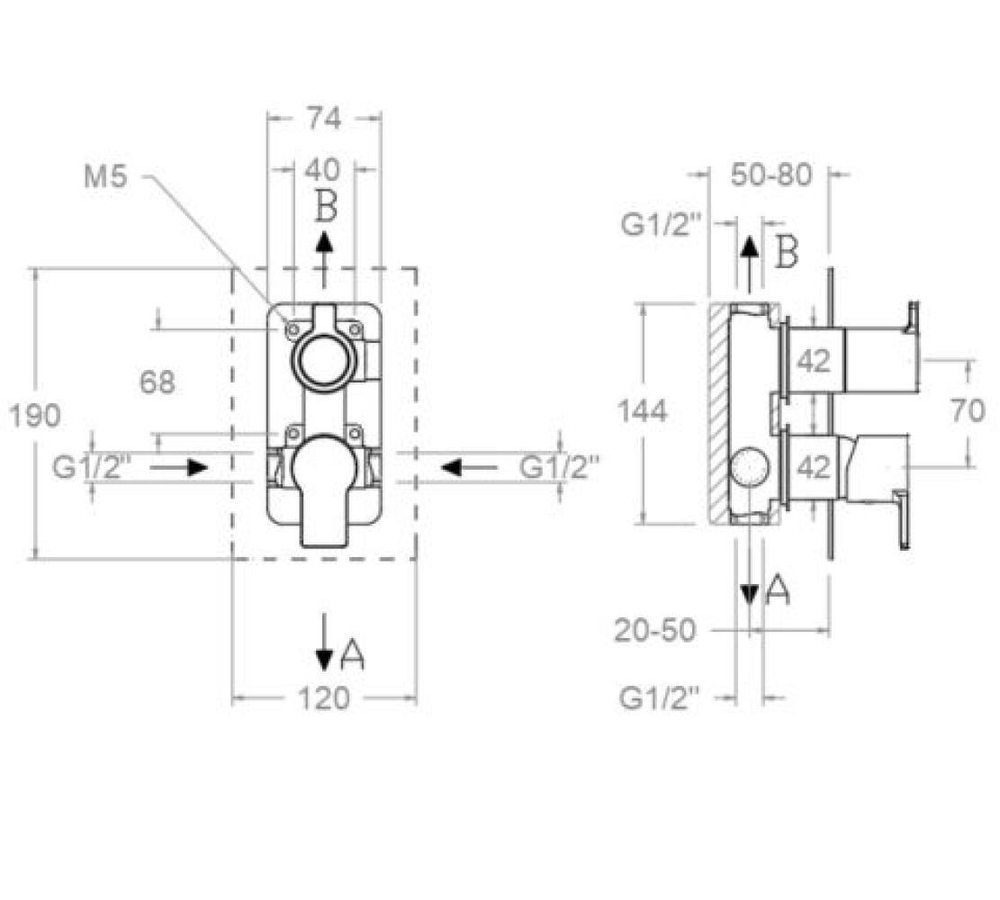 Встраиваемый смеситель для душа на 2 выхода BLAUTHERM 941512KSCUC медь