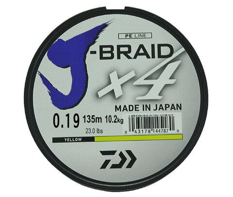 Шнур плетеный Daiwa J-Braid X4 135м 0,19мм желтая